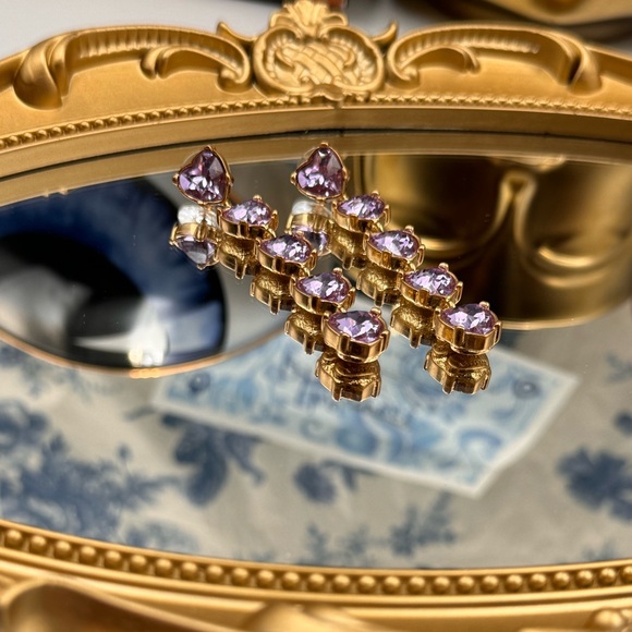 🆕 OSCAR DE LA RENTA 🧿 NWOT Crystal Embellished Amethyst Heart Drop Earrings - Picture 6 of 16